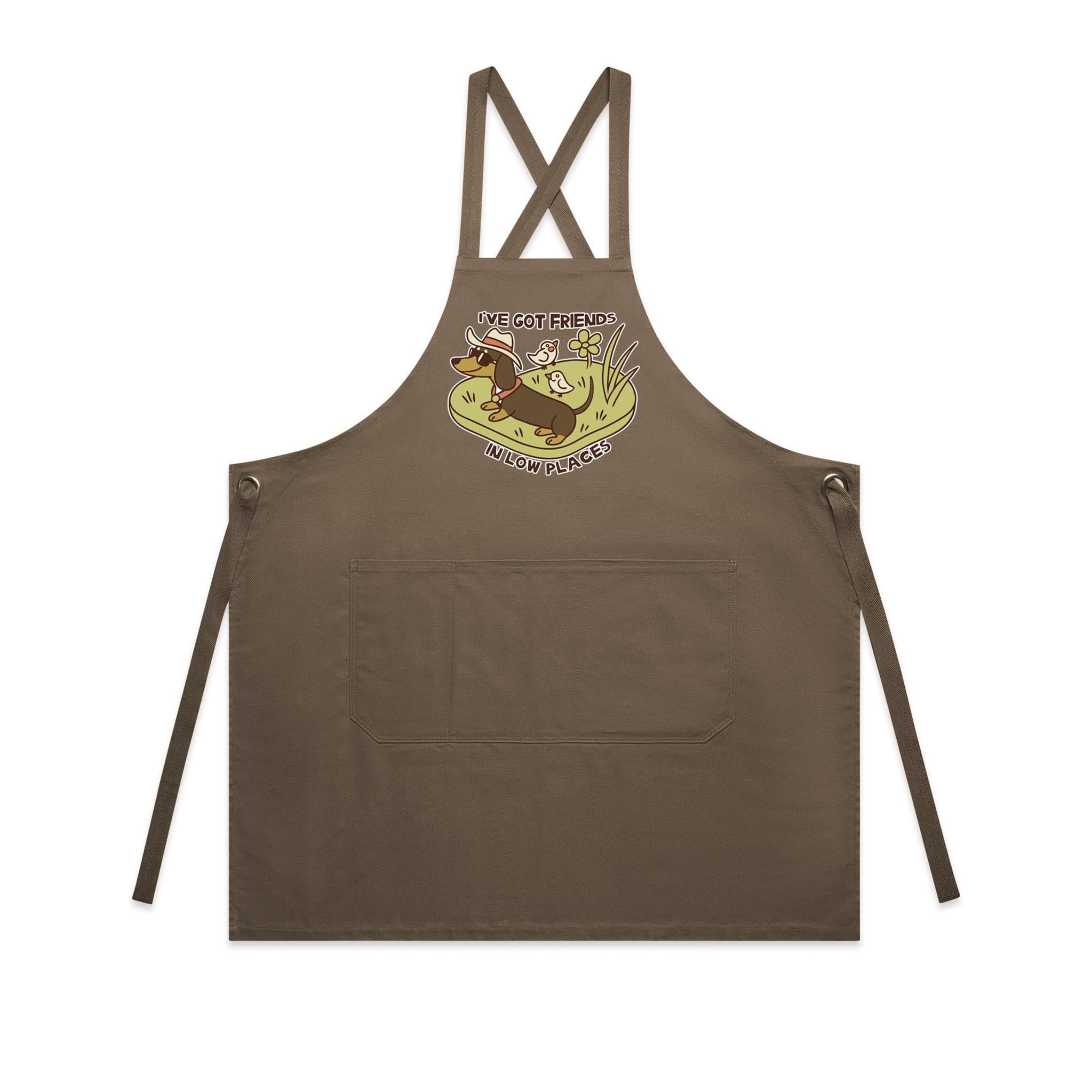 Dachshund, I've Got Friends In Low Places AS Colour Carrie Apron Walnut One Size Apron animal Printed In Australia