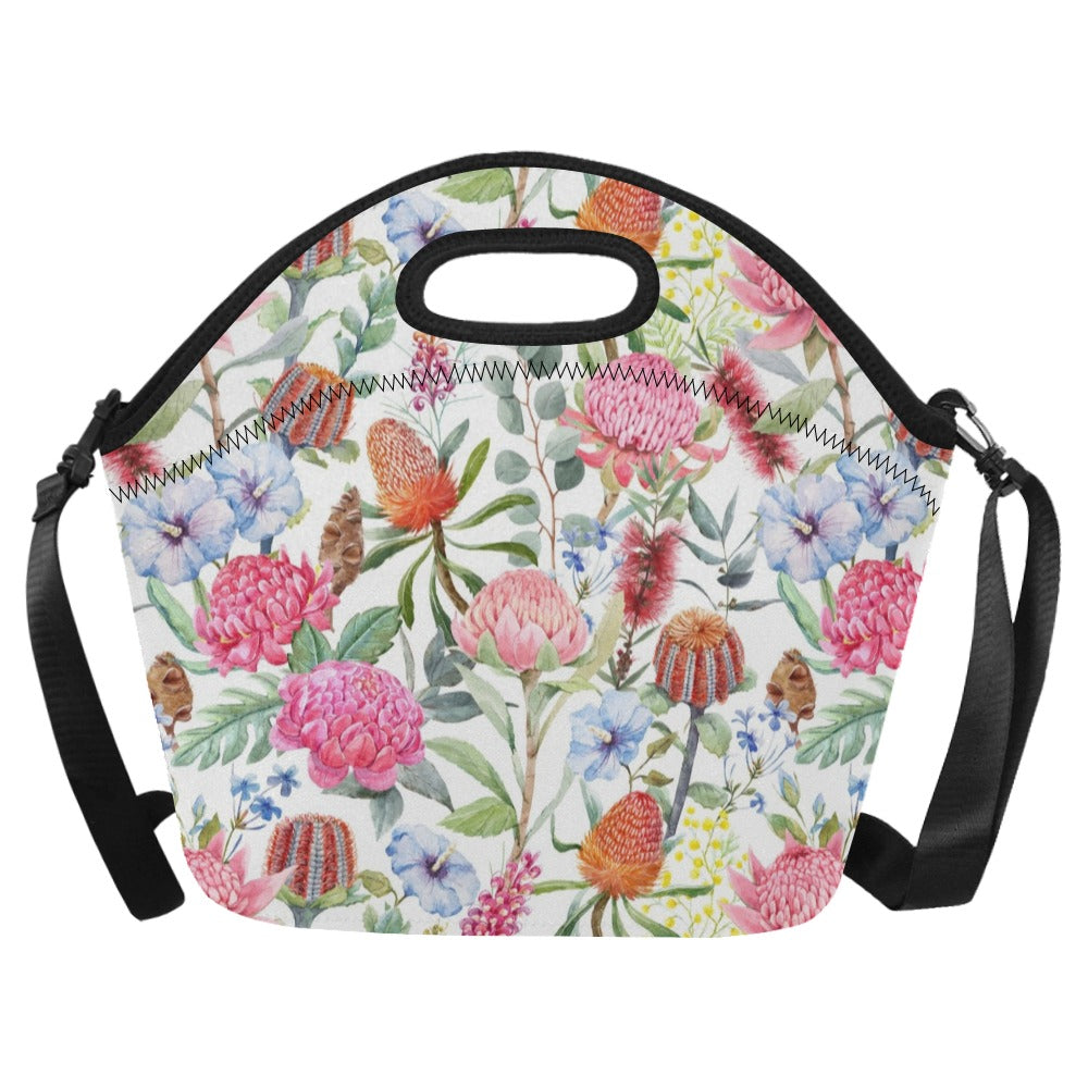 Australian Flowers Neoprene Lunch Bag/Large (Model 1669) One Size Neoprene Lunch Bag Plants Printed Offshore