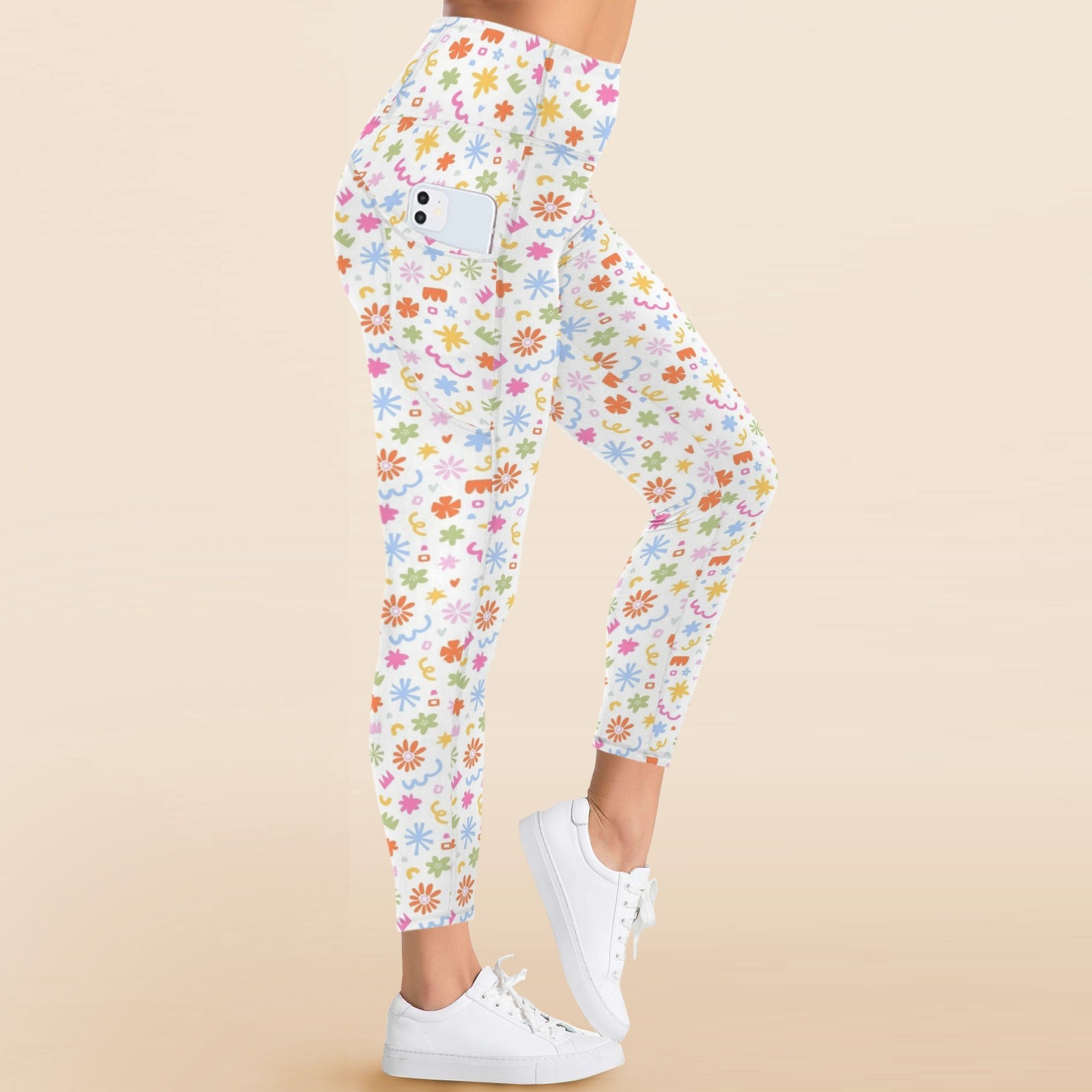 Abstract Colourful Shapes - Women's High Waist Pockets Yoga Leggings