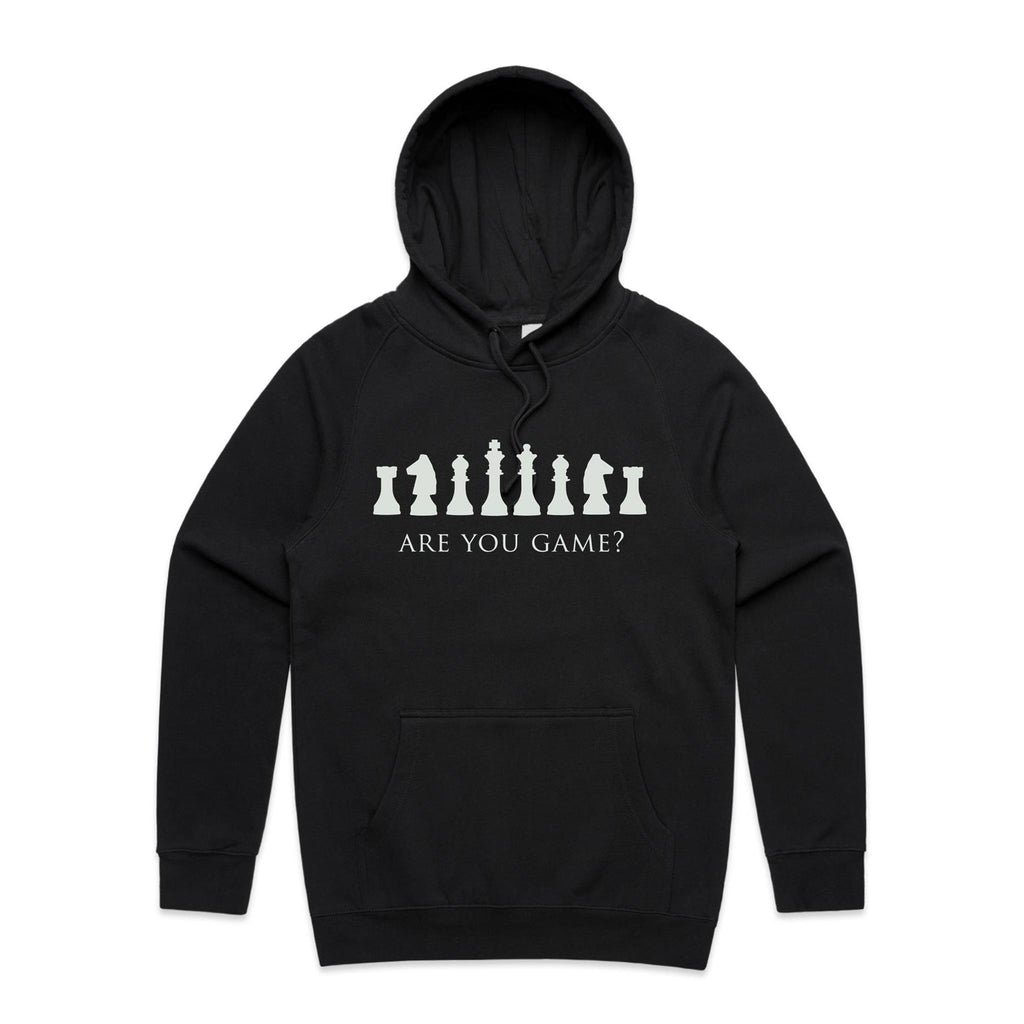 Are You Game, Chess - Mens Hoodie Black Mens Hoodie Chess Games Printed In Australia