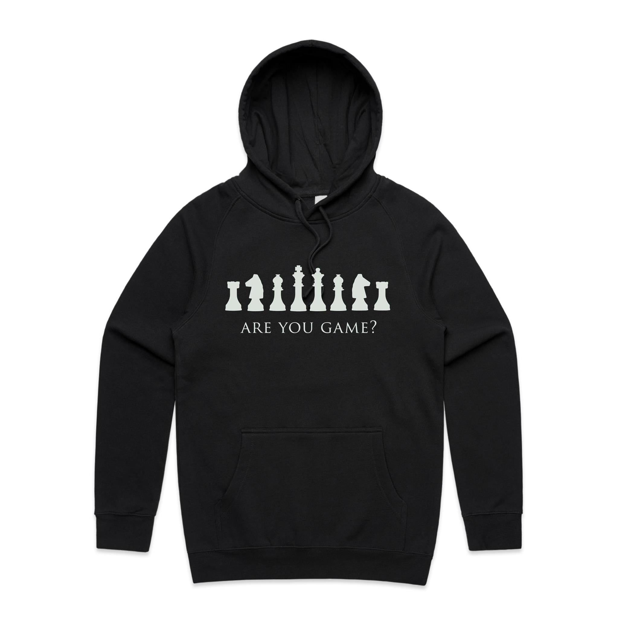 Are You Game, Chess - Mens Hoodie Black Mens Hoodie Chess Games Printed In Australia