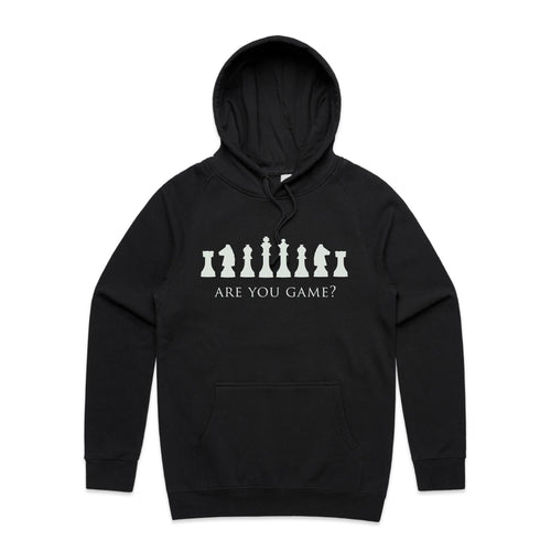 Are You Game, Chess - Mens Hoodie Black Mens Hoodie Chess Games Printed In Australia