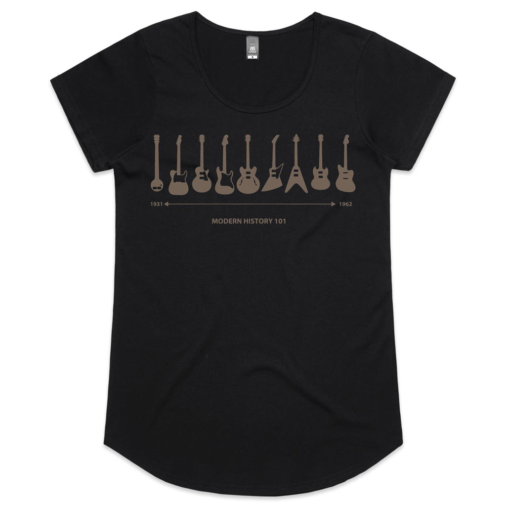 Guitar Timeline - Womens Scoop Neck T-Shirt Black Womens Scoop Neck T-shirt Music Printed In Australia