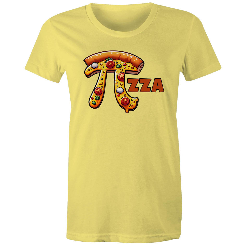 Pi Pizza - Womens T-shirt Yellow Womens T-shirt Food Maths Printed In Australia Science