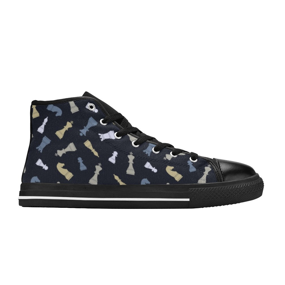 Chess Pattern - Kids High Top Canvas Shoes