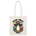 Good Vibes Only, Hippie Mushroom With Sunglasses Parcel Canvas Tote Bag Default Title Small Tote Bag Positivity Printed In Australia Retro