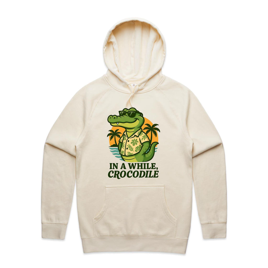 In A While, Crocodile Men's AS Colour Hoodie Ecru Mens Hoodie animal Printed In Australia