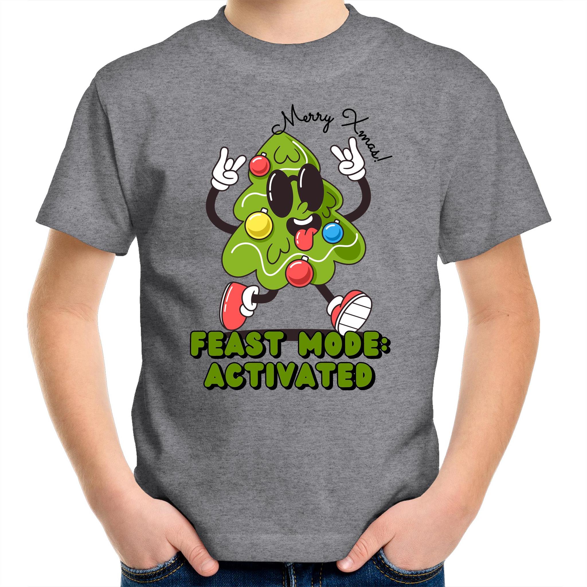 Christmas Feast Mode Activated - Kids Youth T-Shirt Grey Marle Kids Christmas T-shirt Christmas Printed In Australia