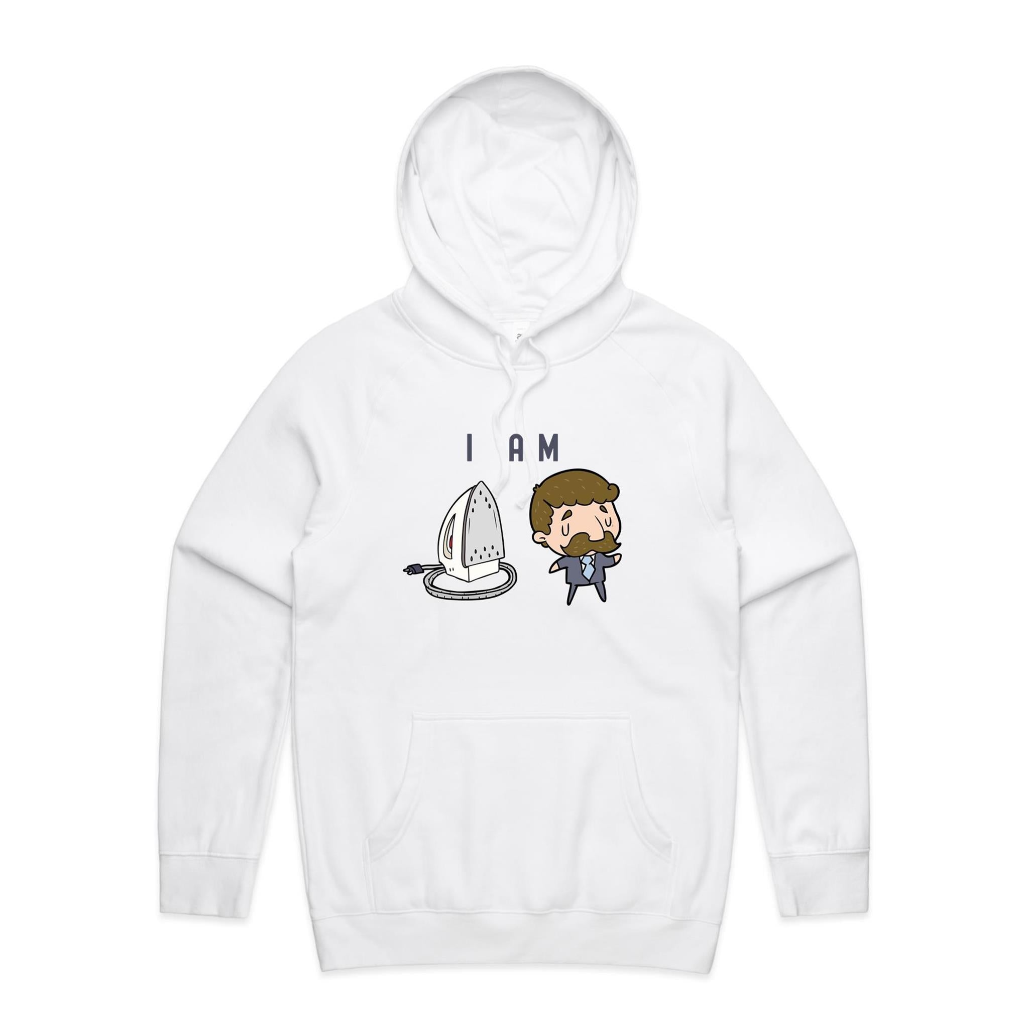 I Am Ironing Man - Mens Hoodie White Mens Hoodie comic Printed In Australia