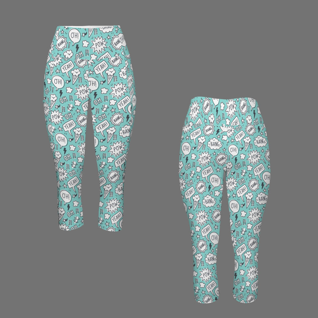 Comic Book Speech Bubbles Women's High Waist Pocket Capri Yoga Leggings Women's High Waist Capri Yoga Leggings comic Printed Offshore