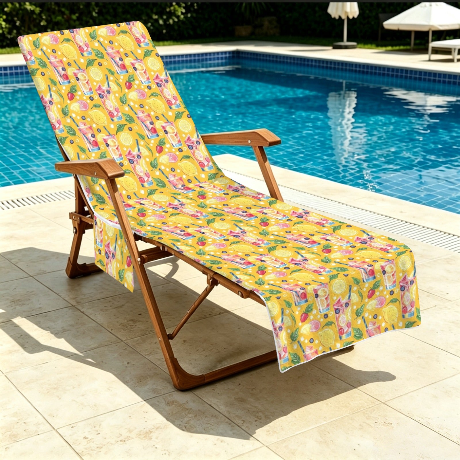 Tropical Fruit Drink Beach Chair Towel Cover with Side Pockets