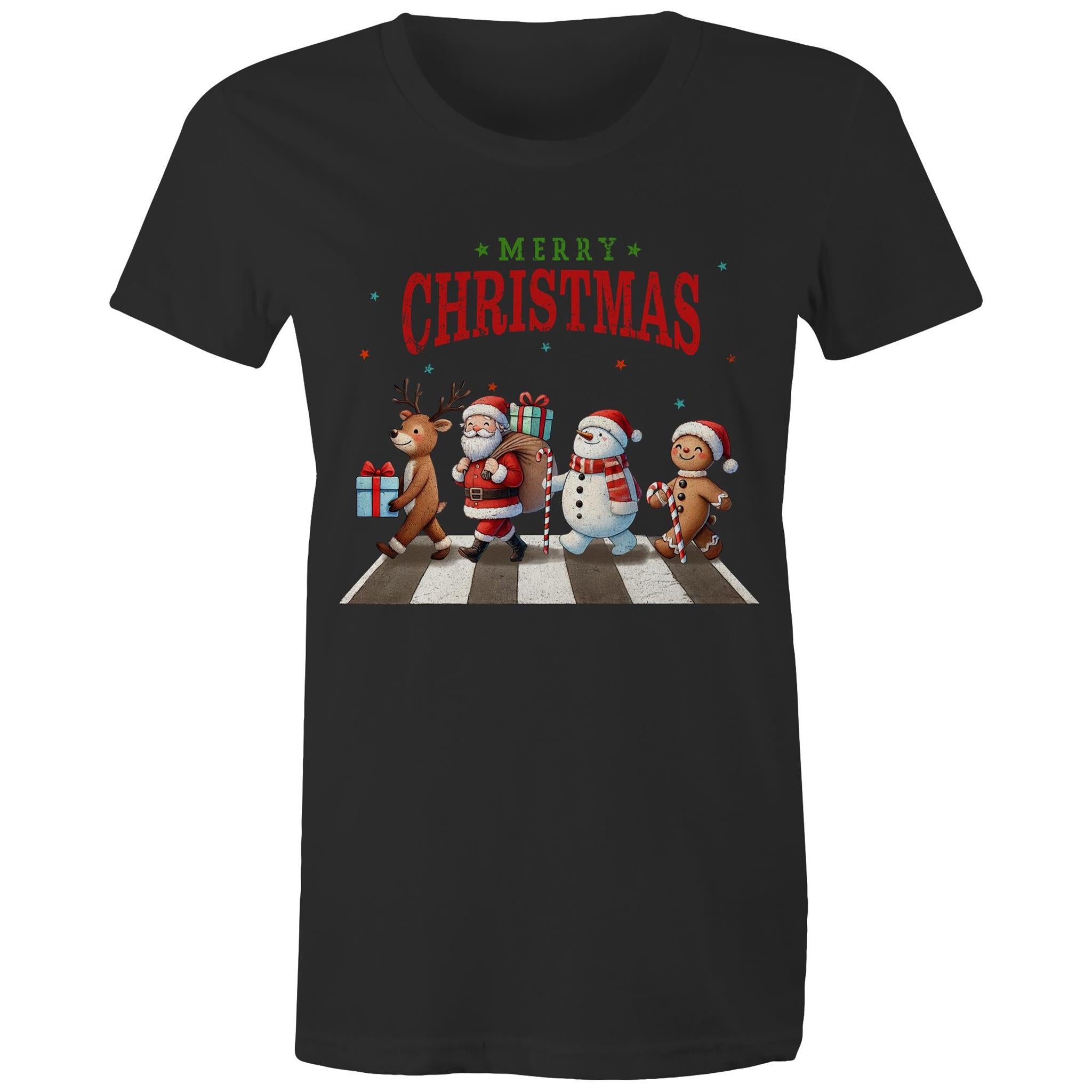 Fab Four, Merry Christmas - Womens T-shirt Black Womens Christmas T-shirt Christmas Printed In Australia