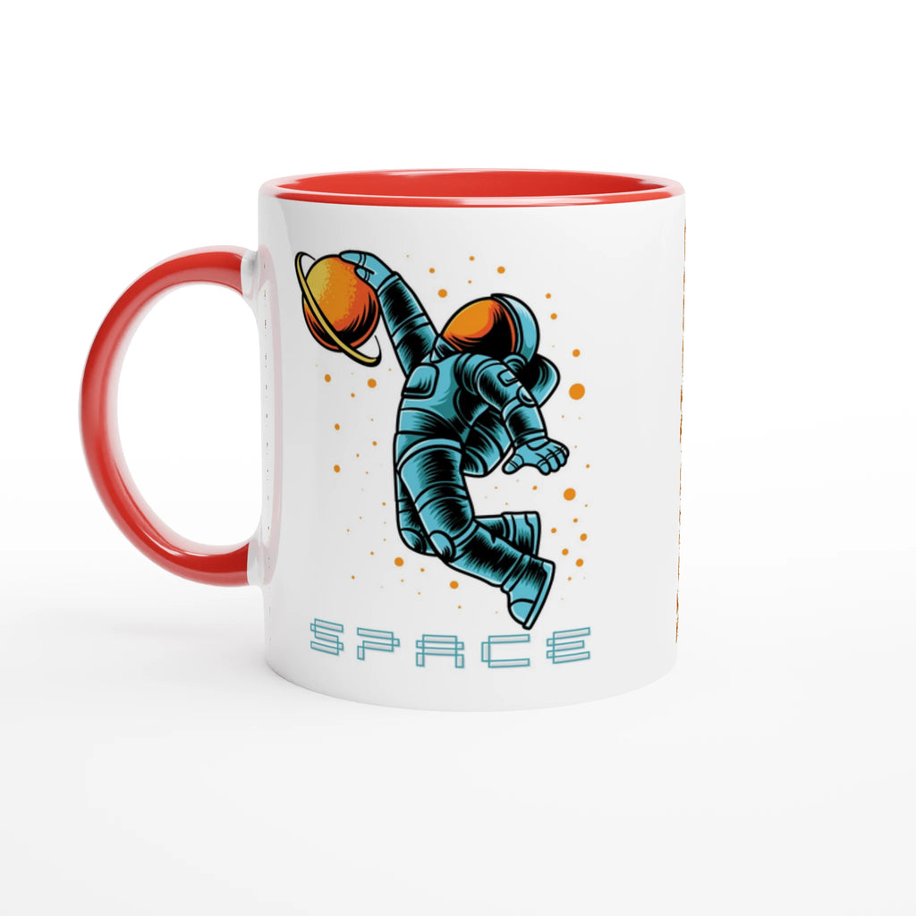 Personalised - Astronaut Basketball - White 11oz Ceramic Mug with Colour Inside Ceramic Red Personalised 11oz Mug customise Globally Fulfilled personalise Space