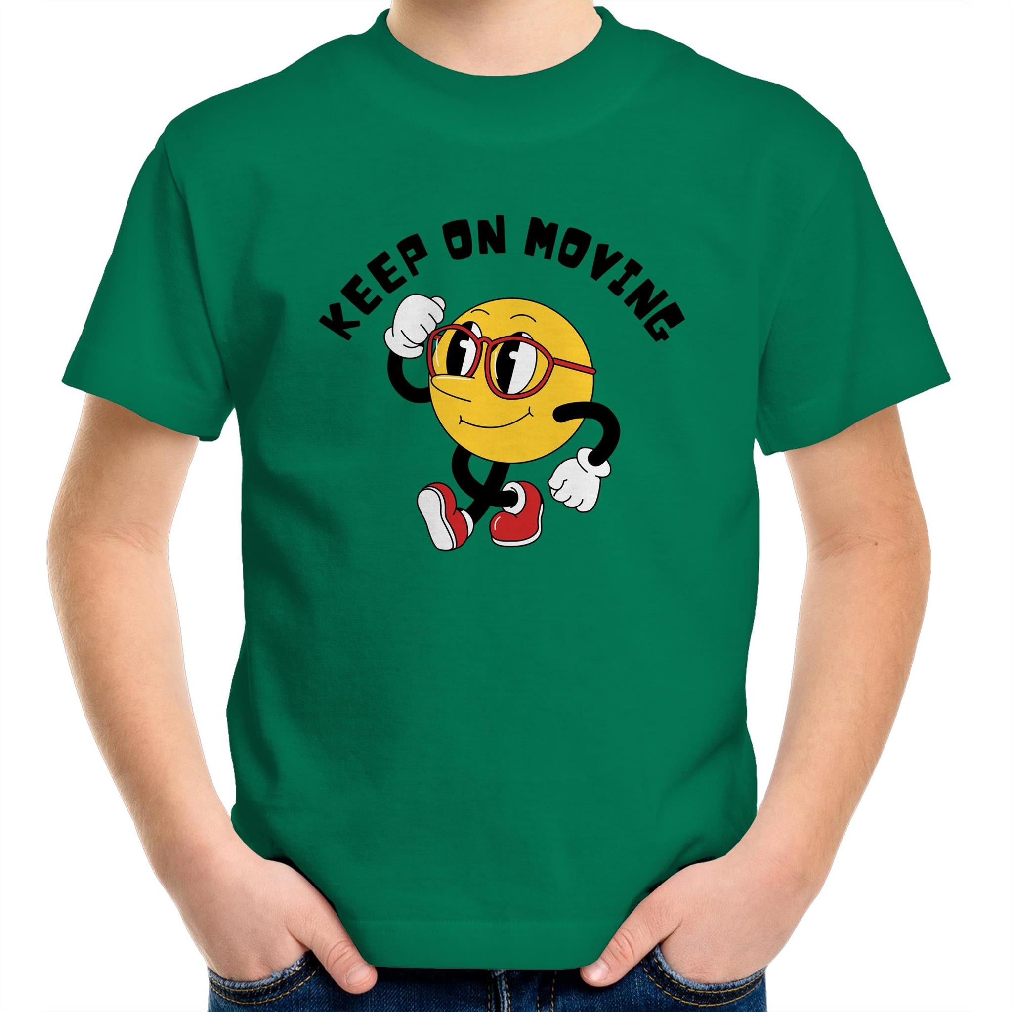 Keep On Moving - Kids Youth T-Shirt Kelly Green Kids Youth T-shirt Fitness Motivation Printed In Australia Retro