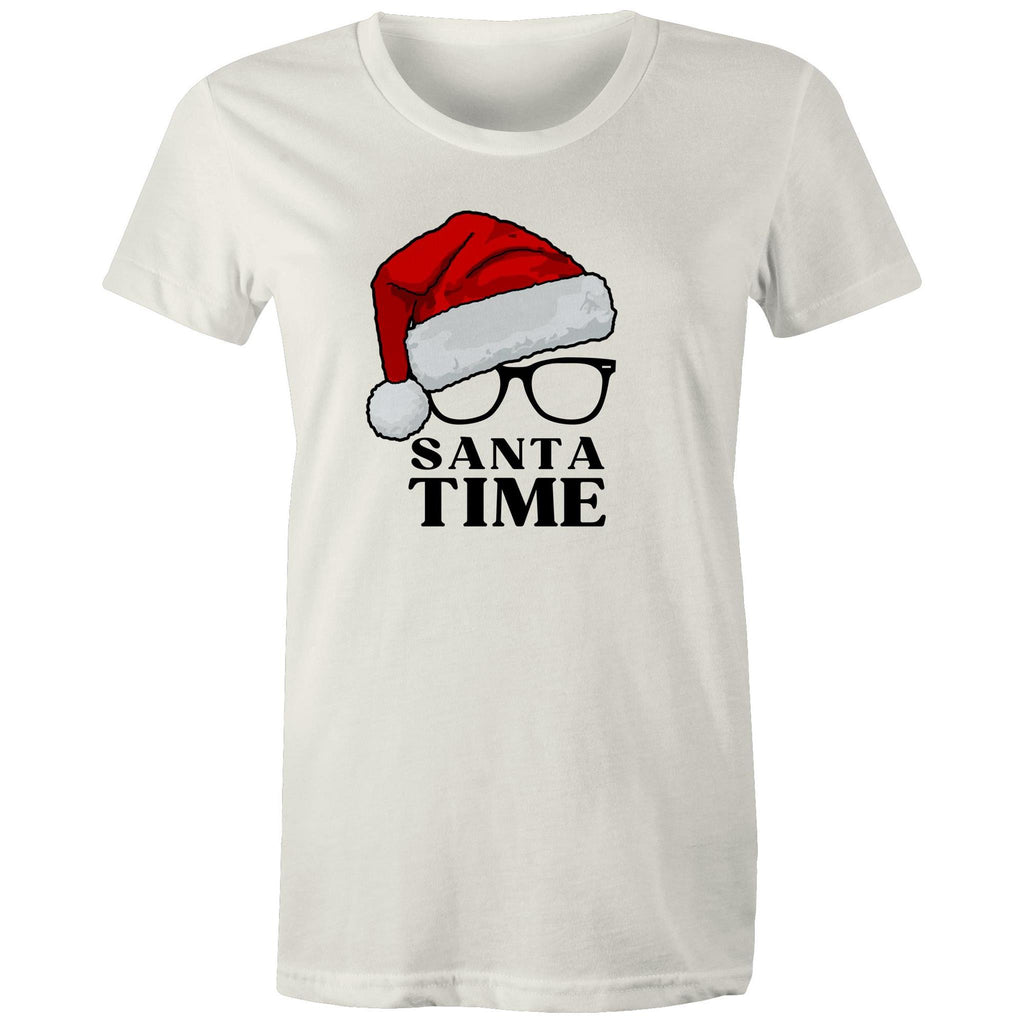 Santa Time - Womens T-shirt Natural Womens Christmas T-shirt Christmas Printed In Australia