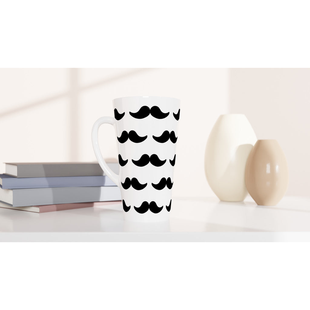 Moustache - White Latte 17oz Ceramic Mug Latte Mug Funny Globally Fulfilled