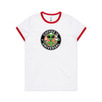 Coffee Is Universal, Alien - Women's Ringer Tee White Red Womens Ringer T-shirt Coffee Printed In Australia Sci Fi