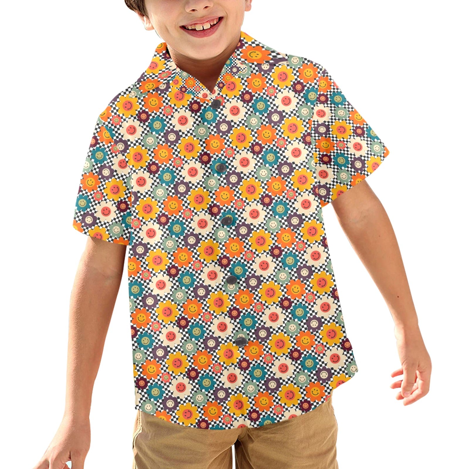 Happy Retro Flowers - Junior Kids Hawaiian Shirt