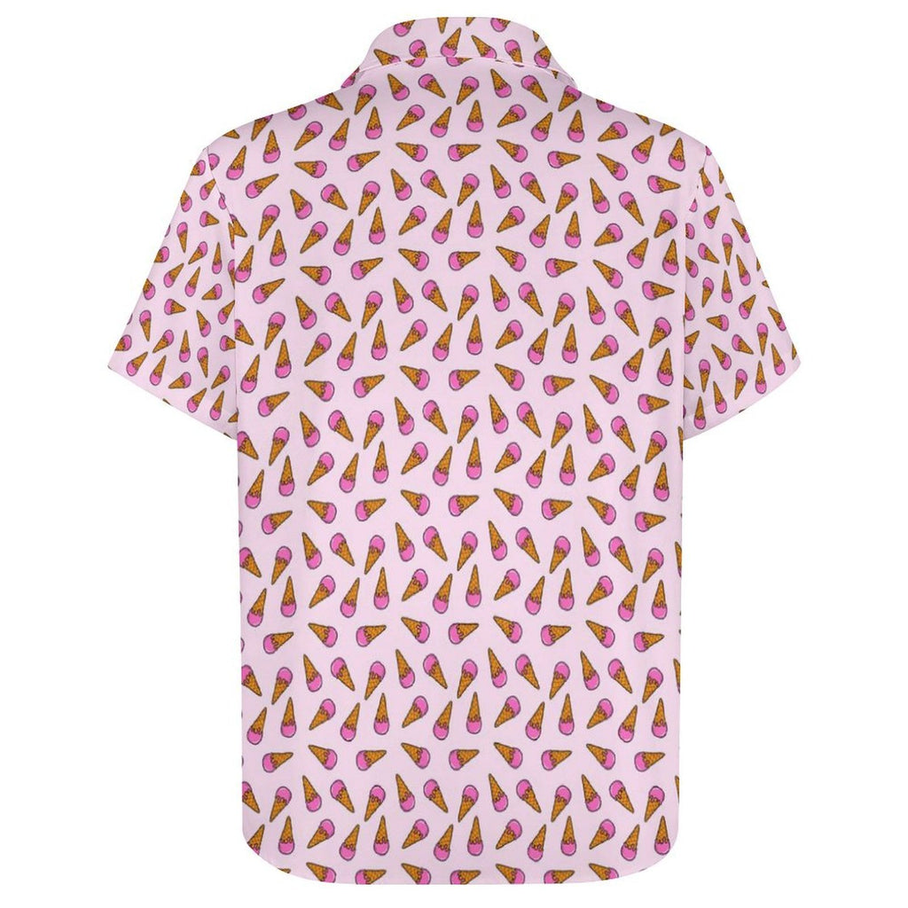 Pink Ice Cream Cones Women's Collared Pocketless Short Sleeve Shirt