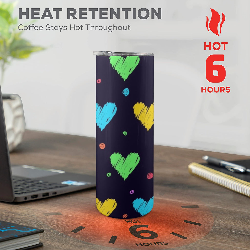 Colourful Hearts - 20oz Tall Skinny Tumbler with Lid and Straw