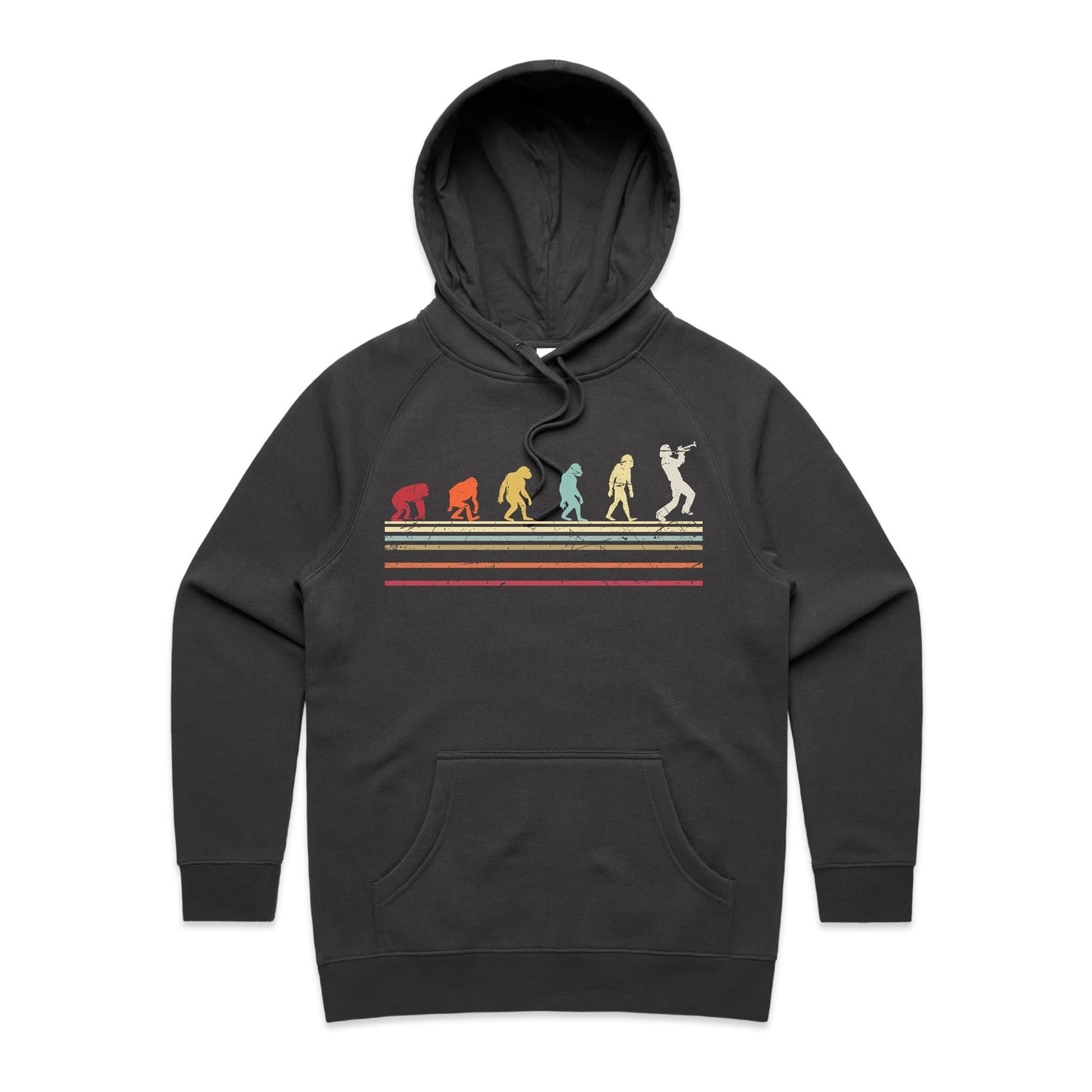 Trumpet Player Evolution - Womens Hoodie Coal Womens Hoodie Music Printed In Australia