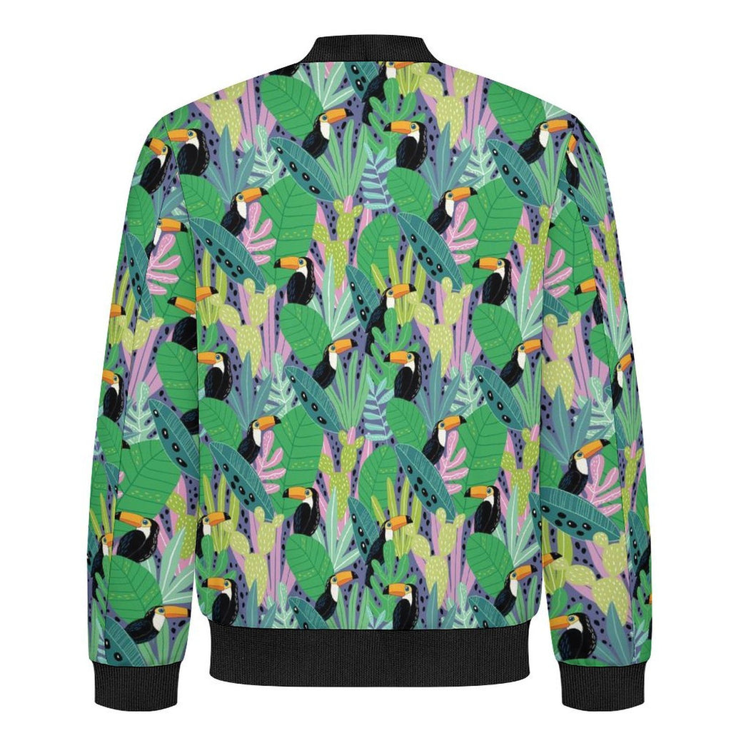 Bright Toucans Men's Casual Zip‑Up Bomber Jacket