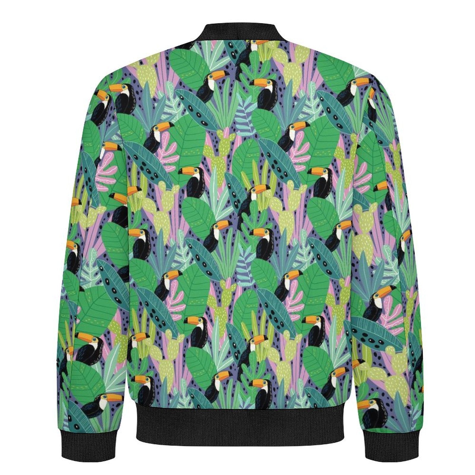 Bright Toucans Men's Casual Zip‑Up Bomber Jacket