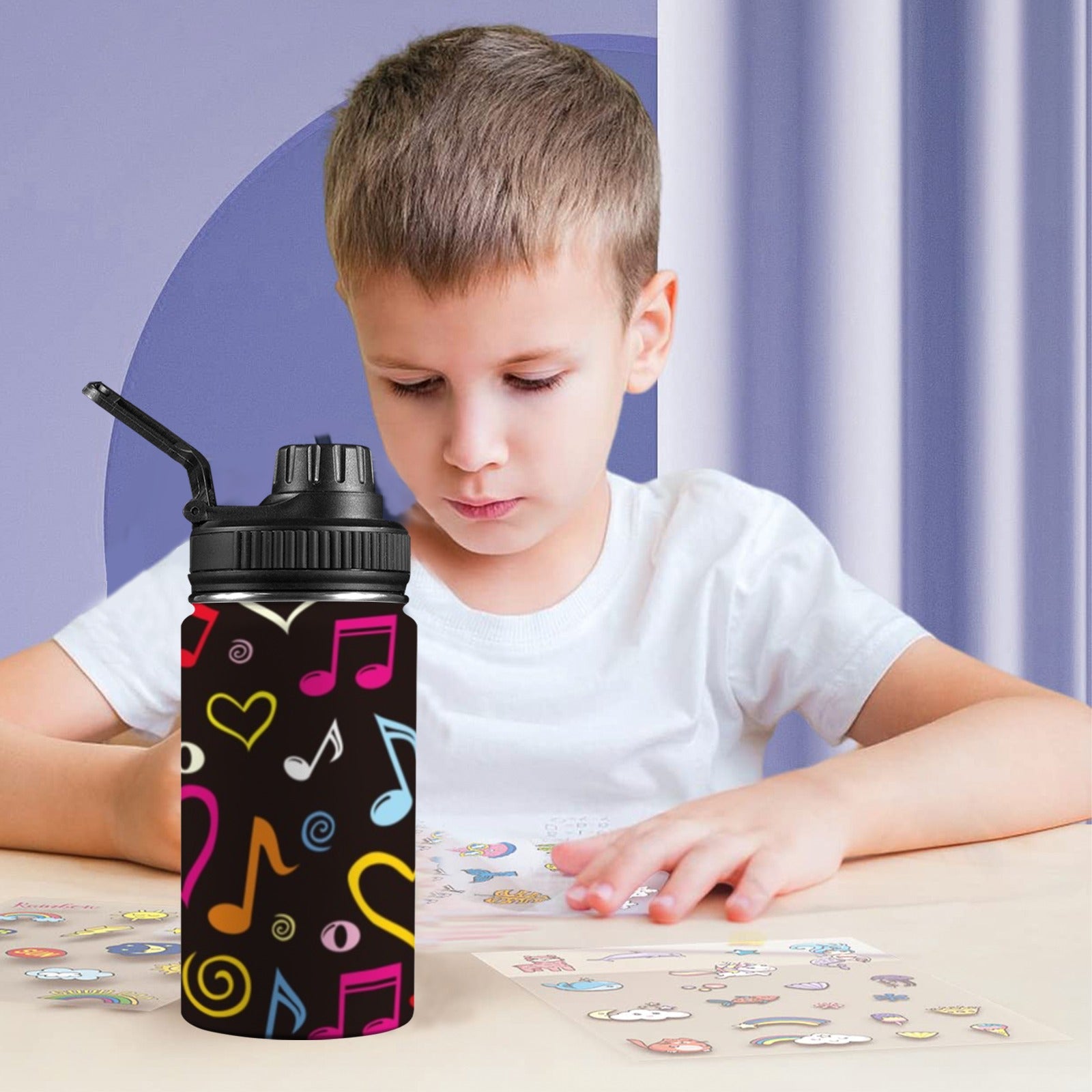 Musical Notes Kids Water Bottle with Chug Lid (12 oz) Kids Water Bottle with Chug Lid Music Printed Offshore