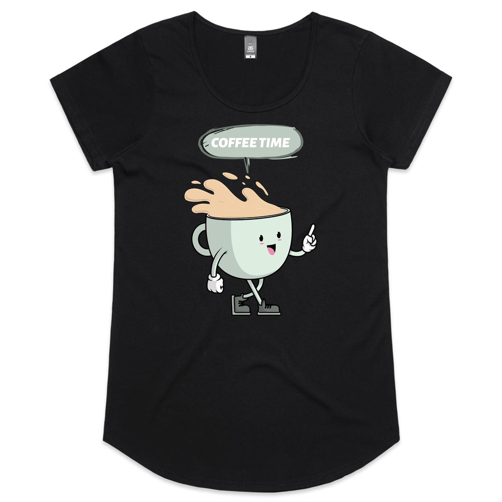Coffee Time - Womens Scoop Neck T-Shirt Black Womens Scoop Neck T-shirt Coffee Printed In Australia