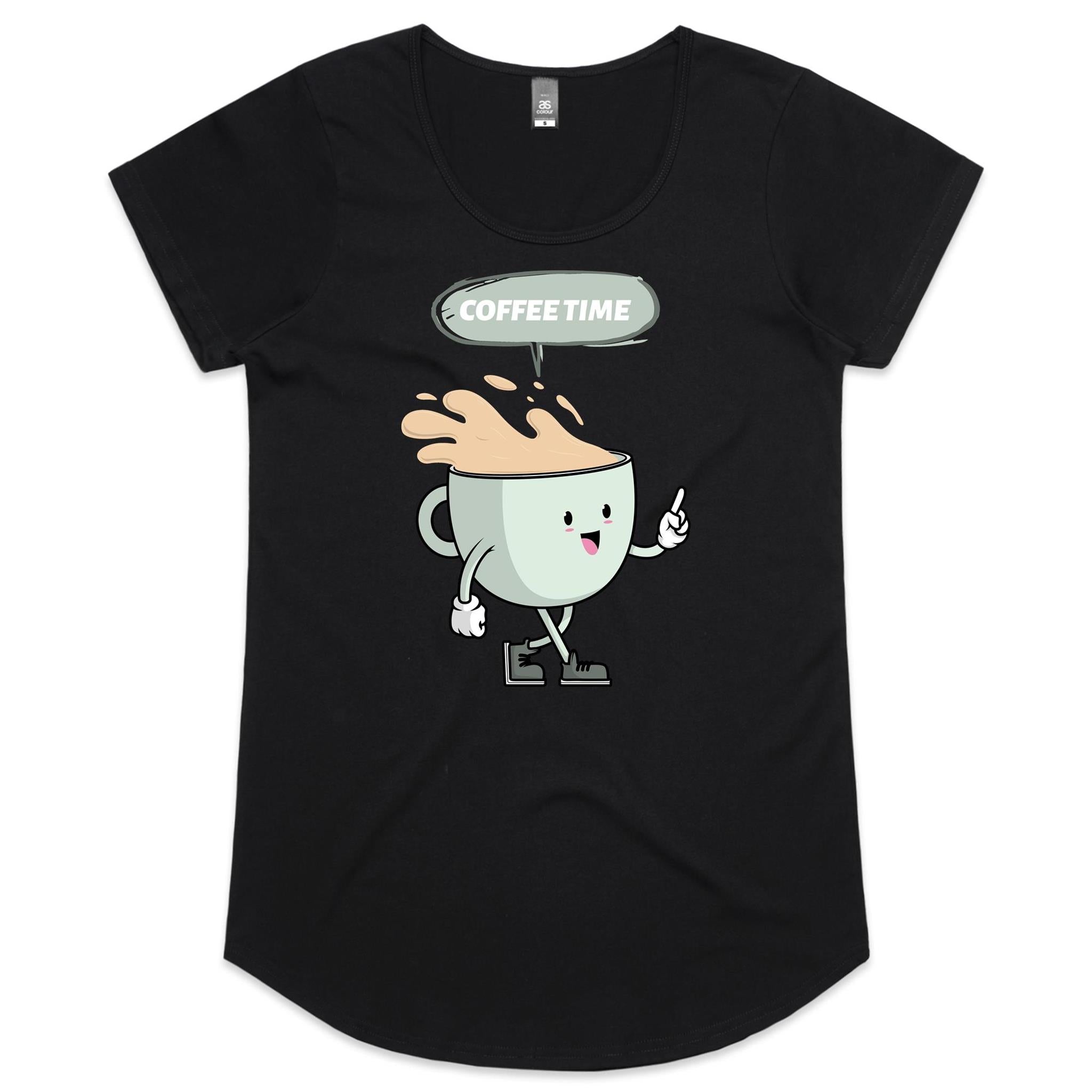 Coffee Time - Womens Scoop Neck T-Shirt Black Womens Scoop Neck T-shirt Coffee Printed In Australia