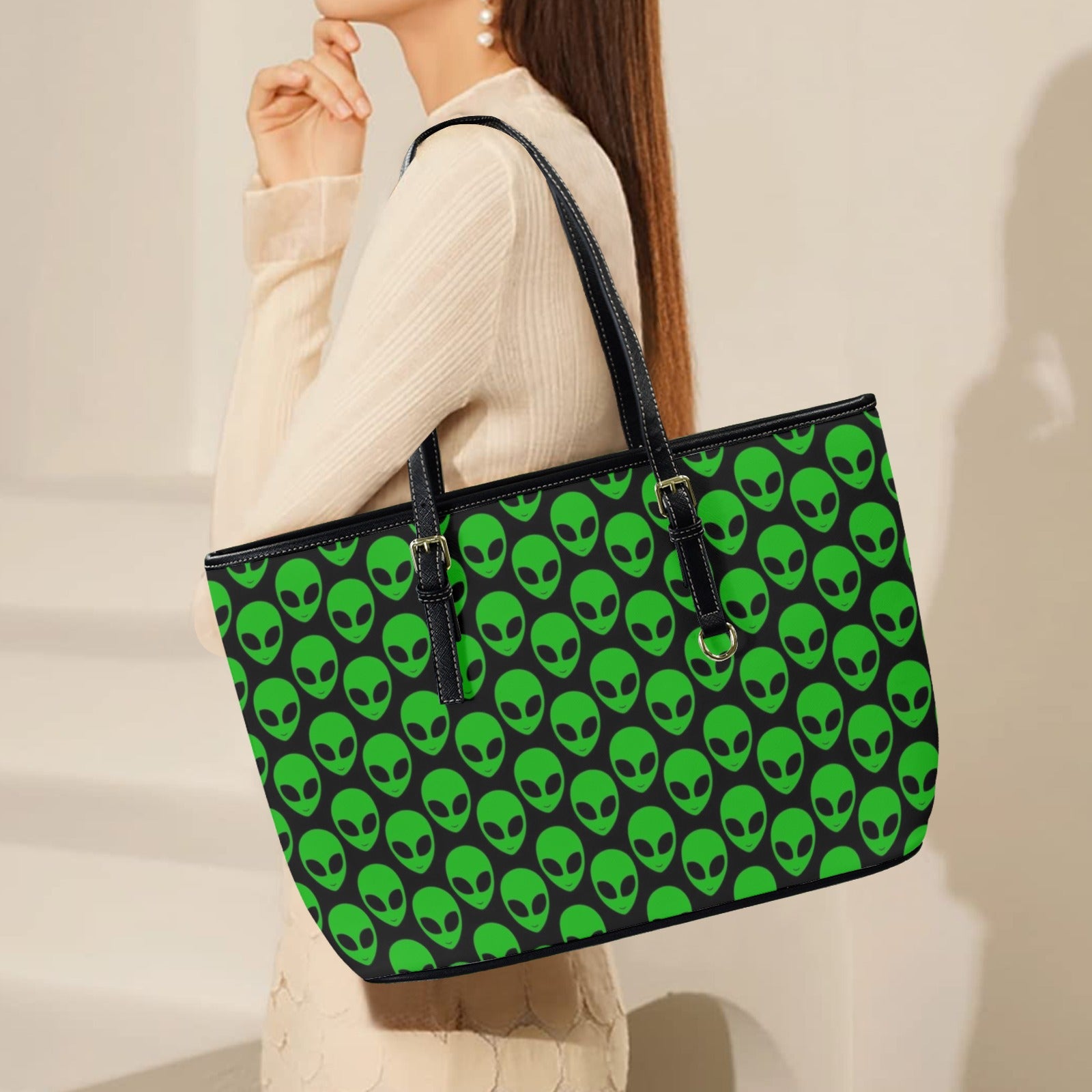 Aliens - Leather Tote Bag-Large