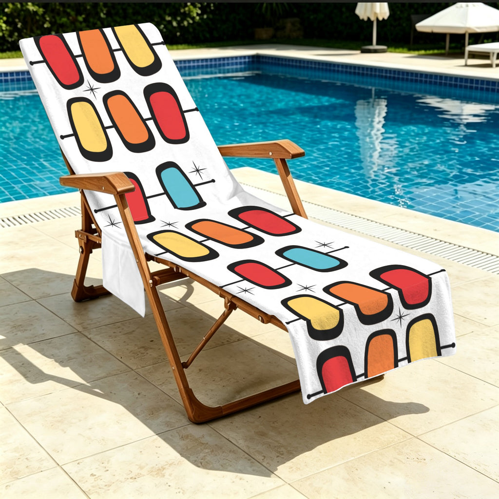 Retro Shapes Beach Chair Towel Cover with Side Pockets