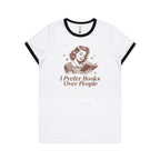 I Prefer Books Over People - AS Colour Women's Ringer Tee White Black Womens Ringer T-shirt Printed In Australia Reading