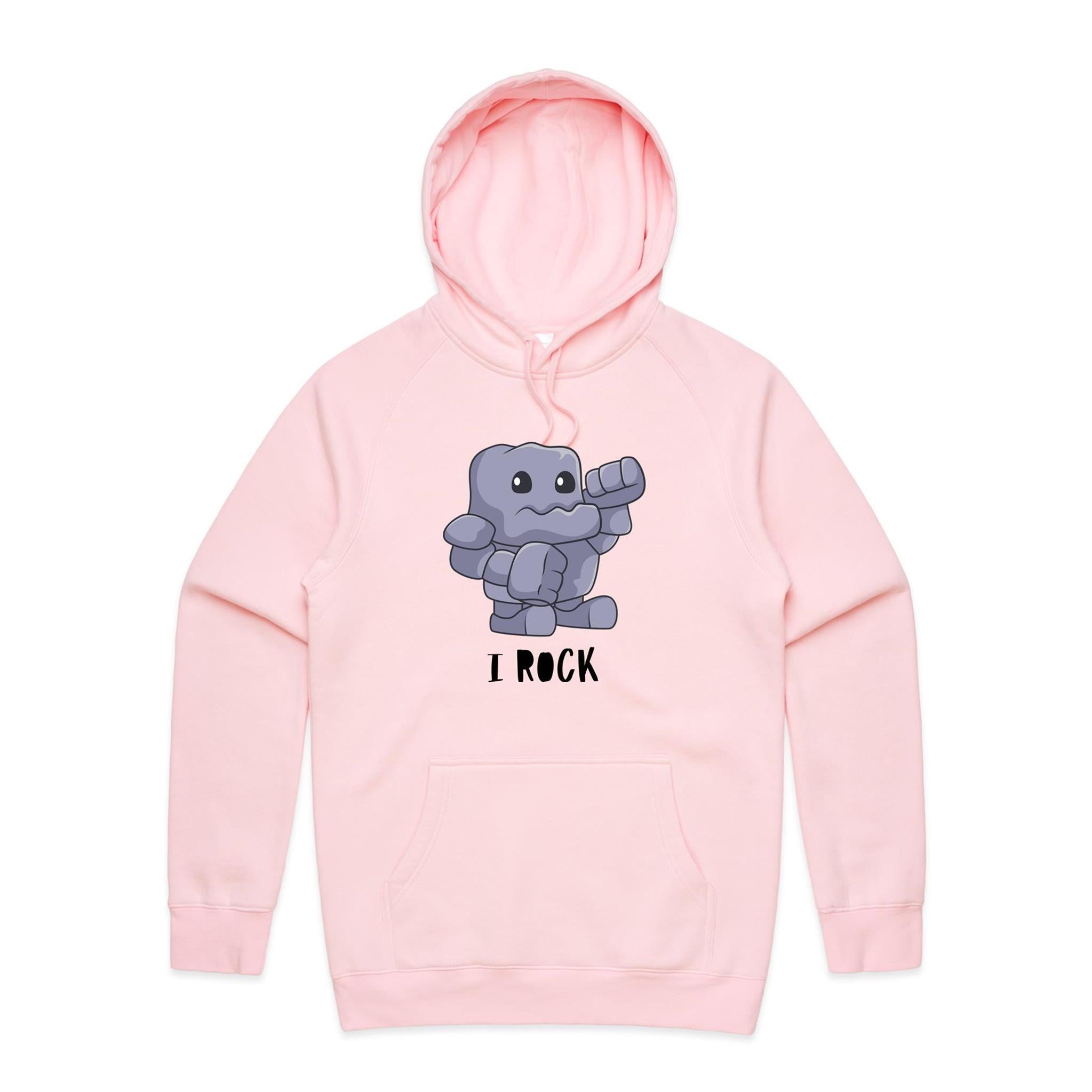 I Rock - Mens Hoodie Pink Mens Hoodie Music Printed In Australia