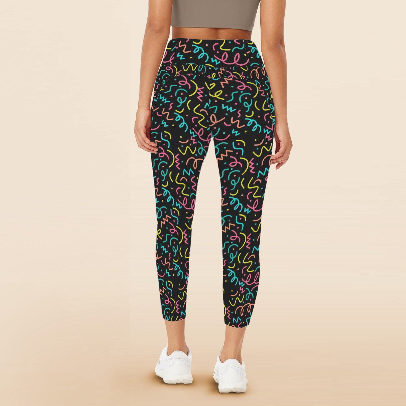 Squiggle Time - Women's High Waist Pockets Yoga Leggings