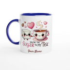 Personalised - You're The Sugar To My Tea, Valentine - White 11oz Ceramic Mug with Colour Inside Ceramic Blue Personalised 11oz Mug