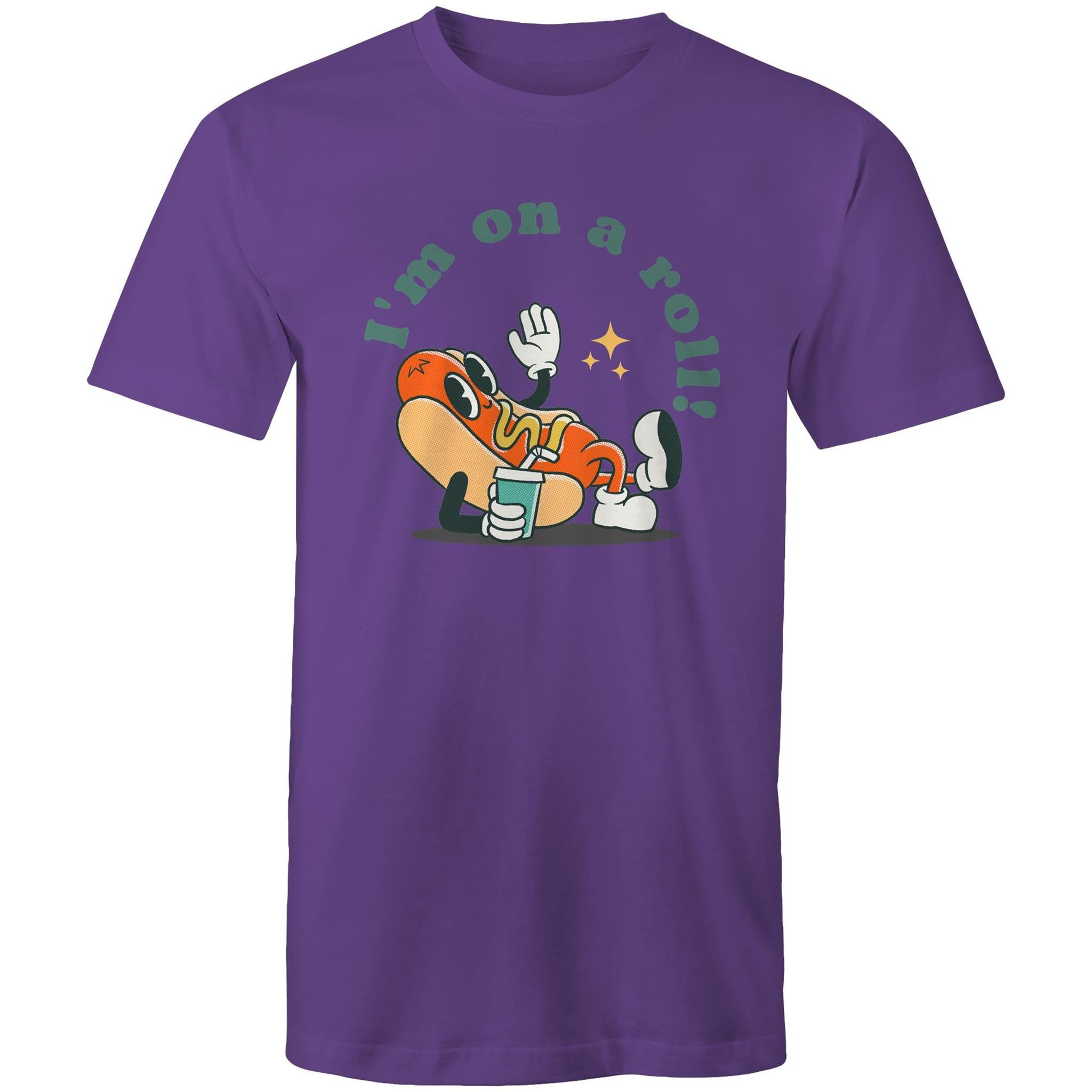 Hotdog, I'm On A Roll - Mens T-Shirt Purple Mens T-shirt Food Printed In Australia