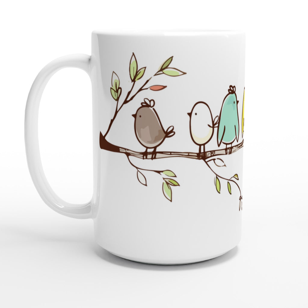 Birds On A Branch - White 15oz Ceramic Mug Default Title 15oz Mug animal Globally Fulfilled
