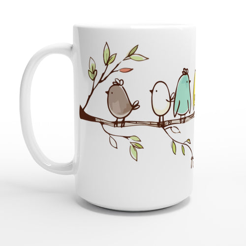 Birds On A Branch - White 15oz Ceramic Mug Default Title 15oz Mug animal Globally Fulfilled