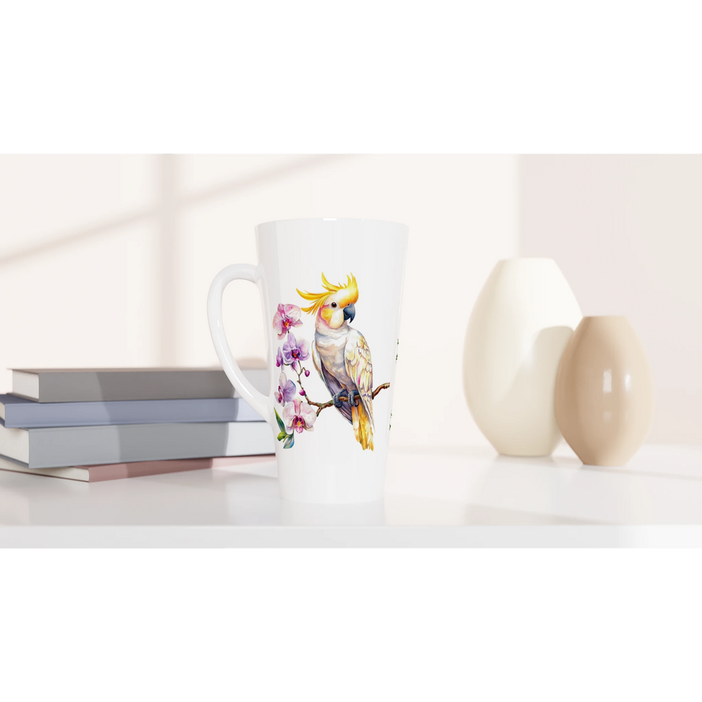 Personalise - Cockatoo, Australian Birds - White Latte 17oz Ceramic Mug Personalised Latte Mug animal Globally Fulfilled