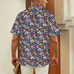 Graphic Flowers On Black Large MMen's Short Sleeve Hawaiian Shirt Men's Hawaiian Shirt (New) Plants Printed Offshore
