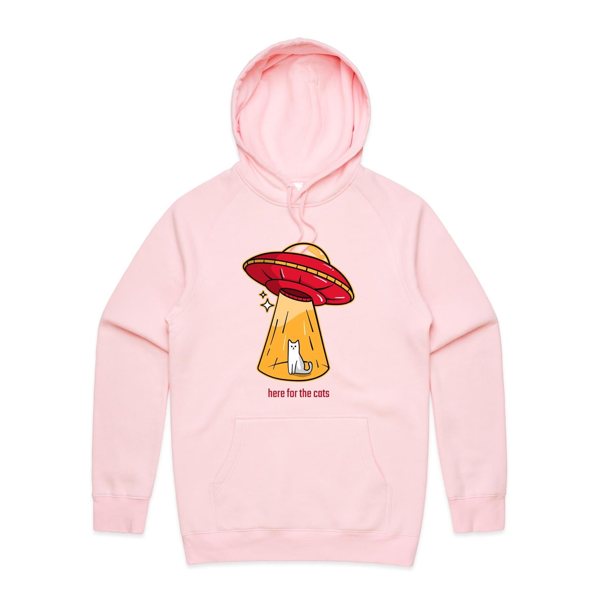 UFO, Here For The Cats - Mens Hoodie Pink Mens Hoodie animal Printed In Australia Sci Fi