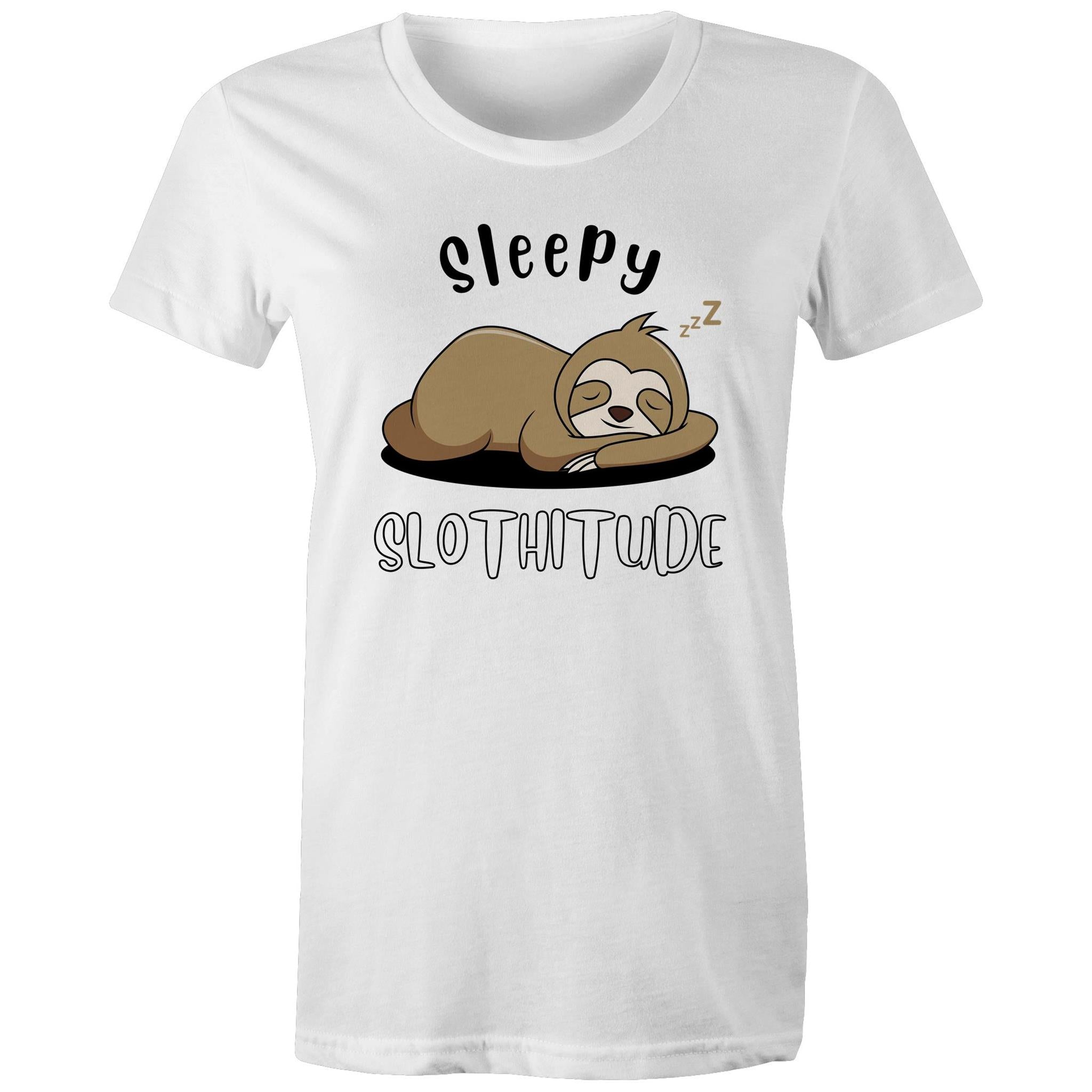 Sleepy Slothitude, Sloth - Womens T-shirt White Womens T-shirt animal Printed In Australia