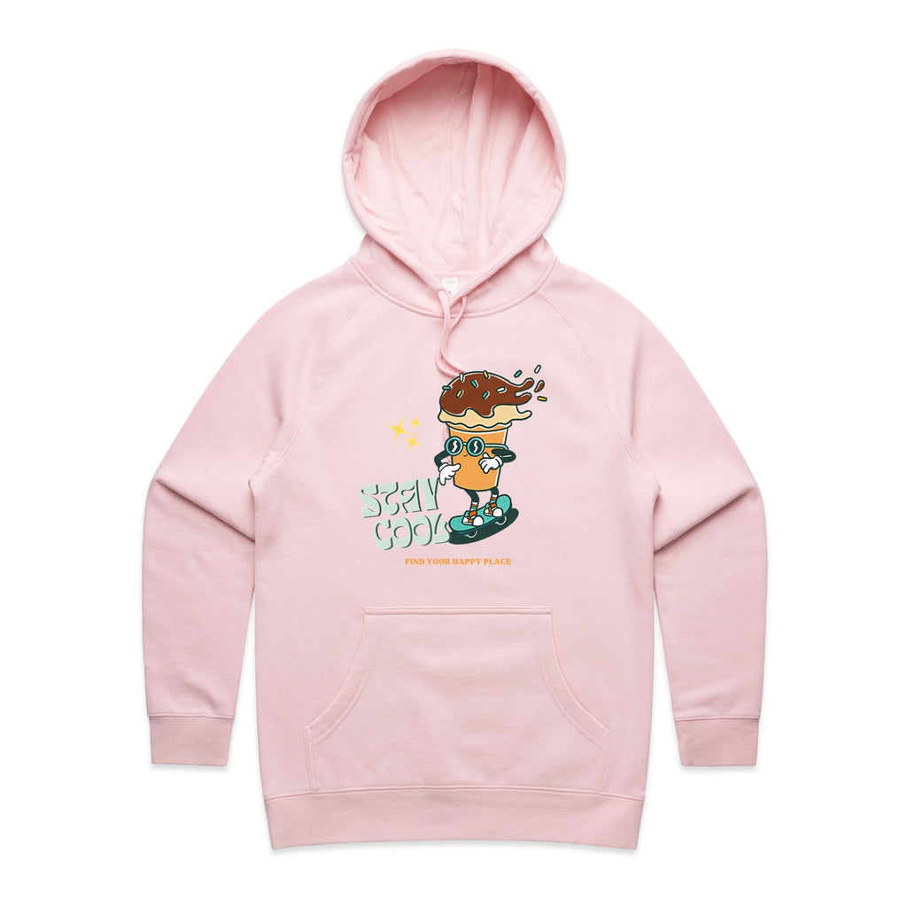 Stay Cool, Ice-cream Skateboard - Womens Hoodie Pink Womens Hoodie Food Printed In Australia Summer