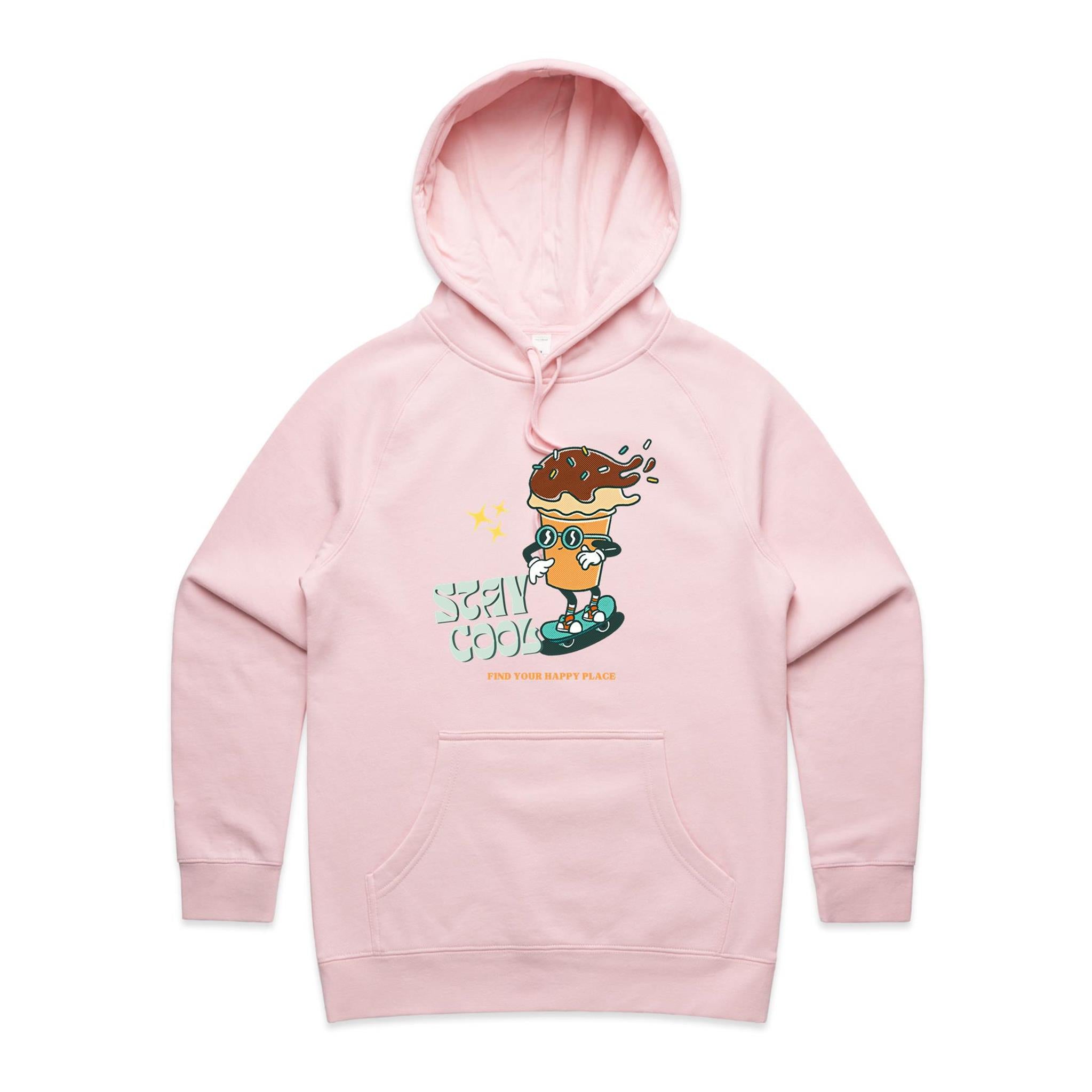 Stay Cool, Ice-cream Skateboard - Womens Hoodie Pink Womens Hoodie Food Printed In Australia Summer