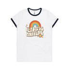 Kindness Matters - Women's Ringer Tee White Navy Womens Ringer T-shirt Kindness Positivity Printed In Australia Retro