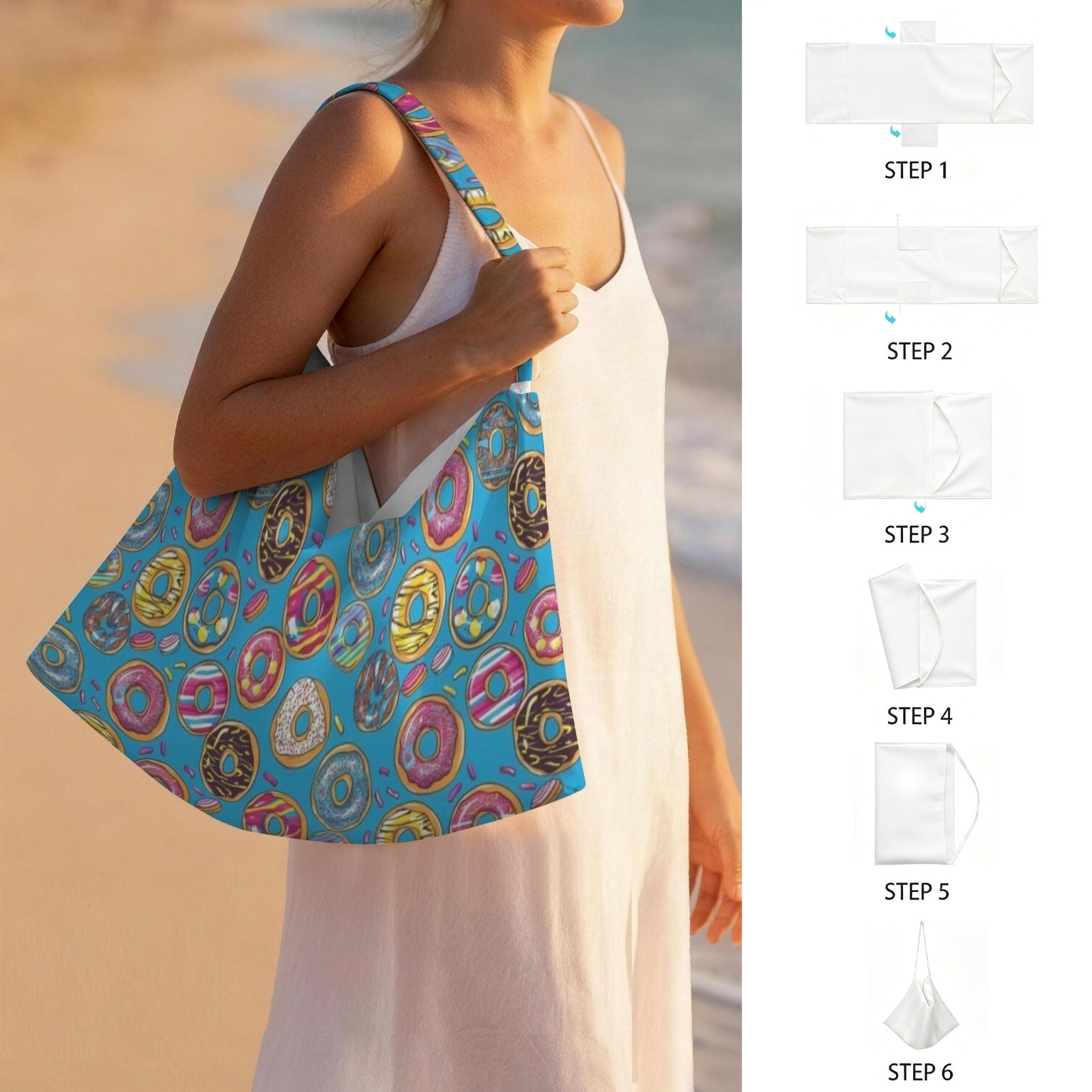Doughnuts On Blue Beach Chair Towel Cover with Side Pockets