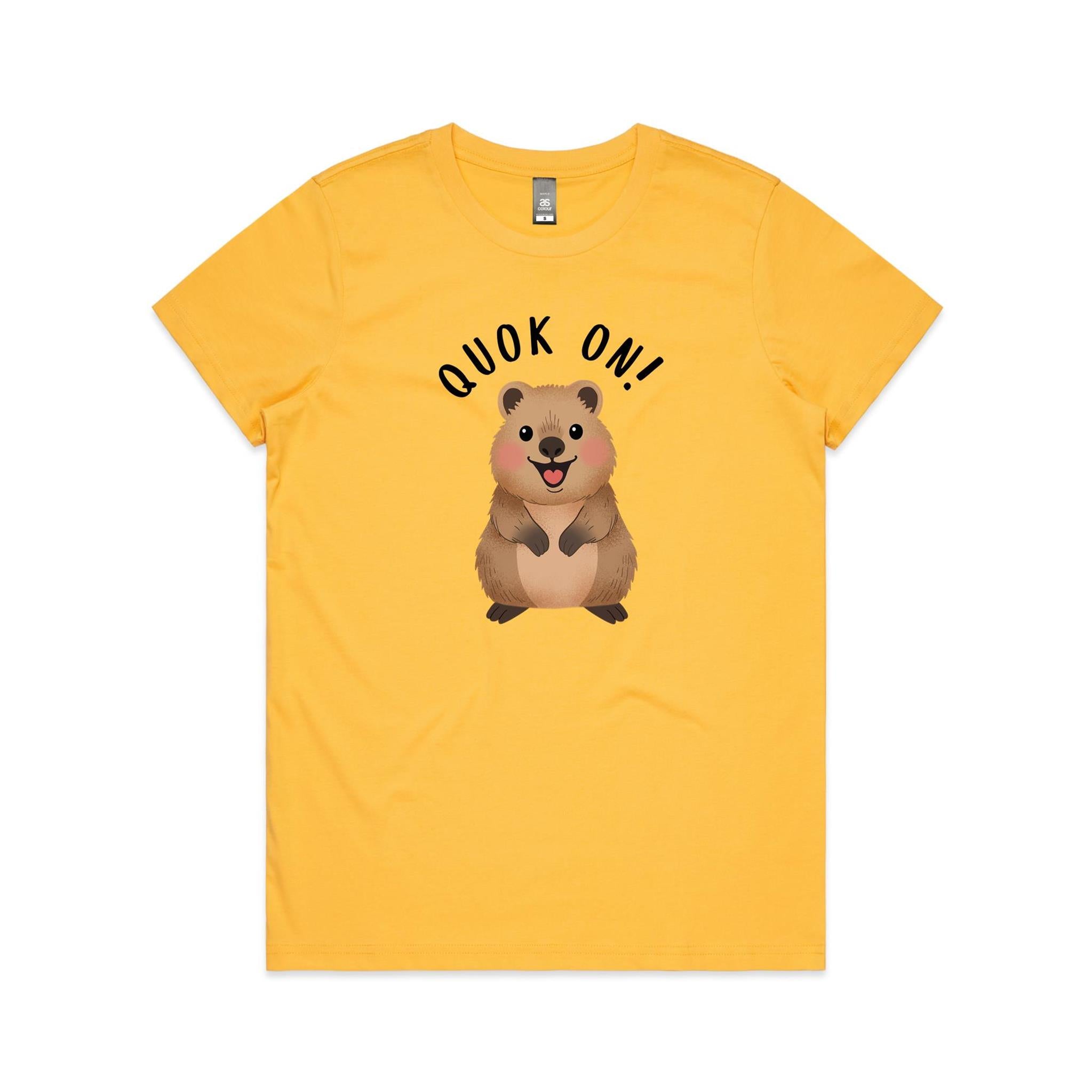 Quokka, Quok On Women's AS Colour T-shirt Yellow Womens T-shirt animal Printed In Australia