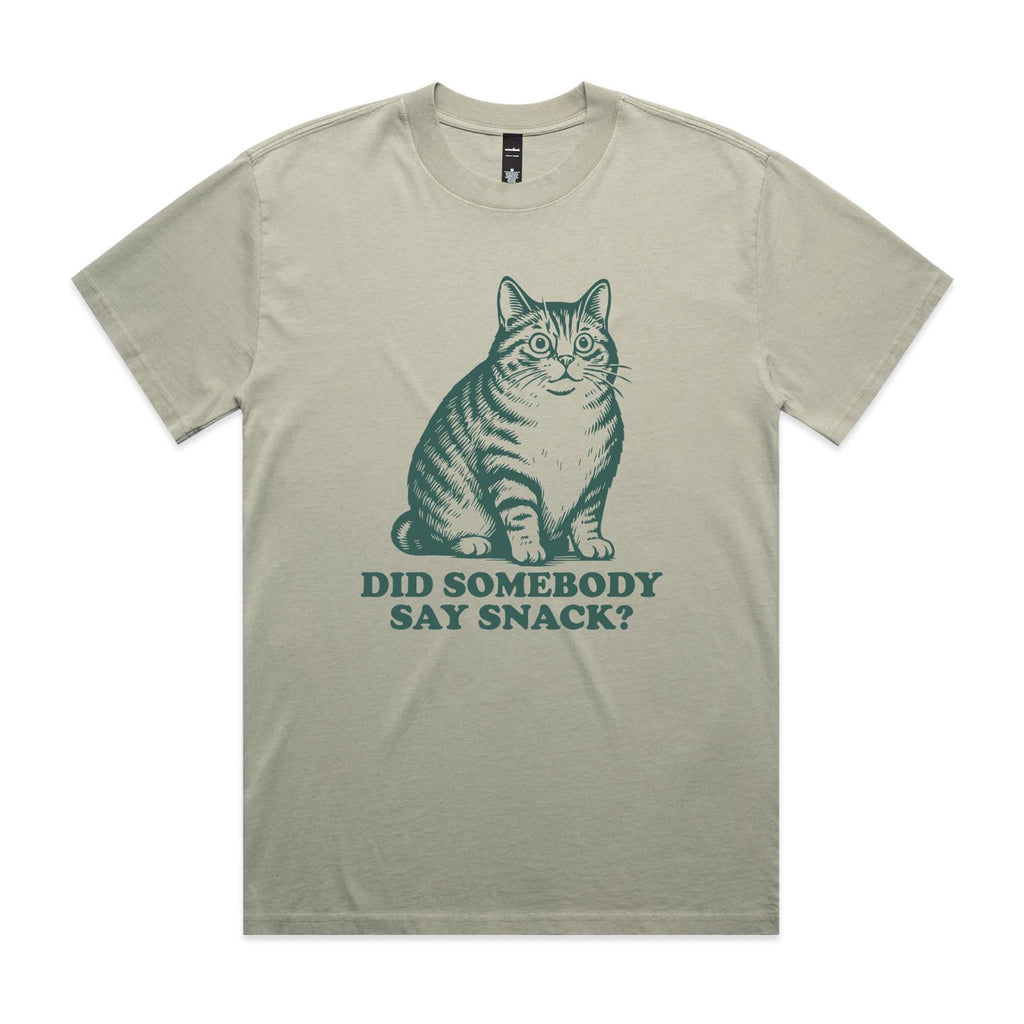 Cat, Did Somebody Say Snack AS Colour Heavy Faded Tee Unisex Faded eucalyptus Heavy Faded T-shirt animal Food Printed In Australia