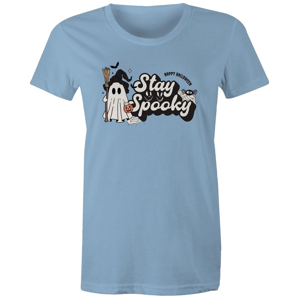 Stay Spooky, Halloween - Womens T-shirt Carolina Blue Womens T-shirt Halloween Printed In Australia